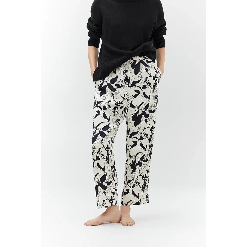 ARKET Floral Print Wide Leg Lounge Pants Cream Black Size 1